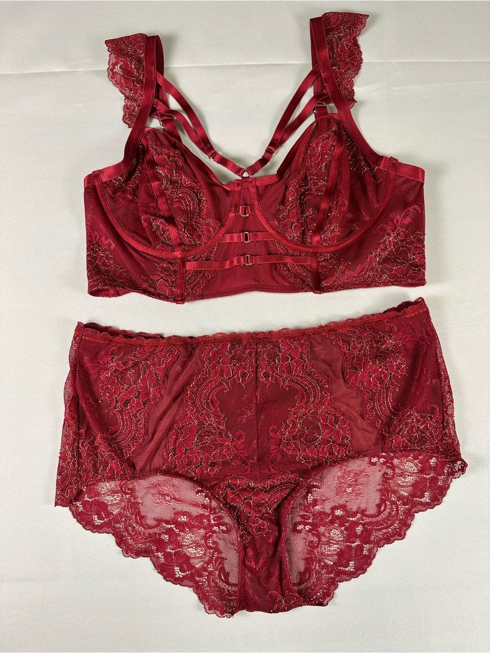 torrid Deep Red Lace Longline Bralette & High-Waist Brief Set size 1/2 14/16